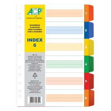 Divisória Fichário Universal ACP Colorido 6 Divisões