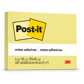 Bloco Adesivo Post-it 3M 38X50mm Amarelo com 4UN