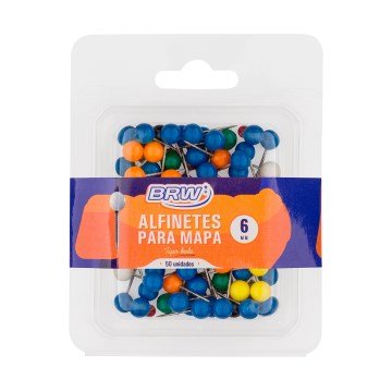Alfinete para Mapas BRW N°1 Cores Sortidas Blister 50UN