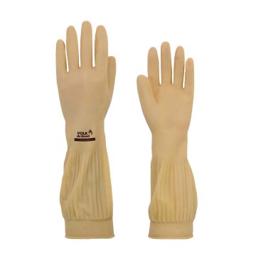 Luva Látex Volk Ranhurada Punho Longo Natural G
