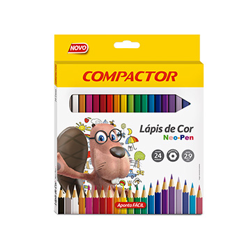 Lápis de Cor 24 Cores Sextavado | Compactor Neo Pen