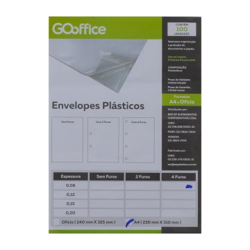 Saco Plástico Go Office A4 4 Furos 0,06m PCT 100UN