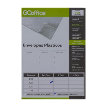 Saco Plástico Go Office A4 sem Furos 0,12m PCT 100UN