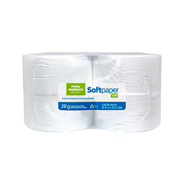 Papel Higiênico Rolo 250m Softpaper Vip FD 28g CX 8UN