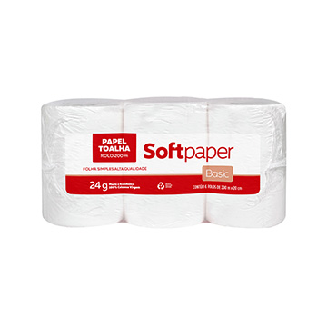 Papel Toalha Bobina 200m Softpaper Basic FS 24g CX 6UN