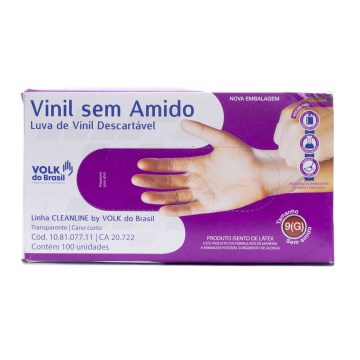 Luva Vinil Volk Descartável sem Pó G CX 100UN