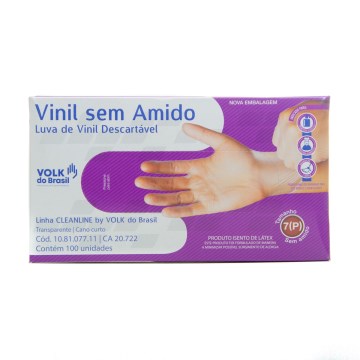 Luva Vinil Volk Descartável sem Pó P CX 100UN