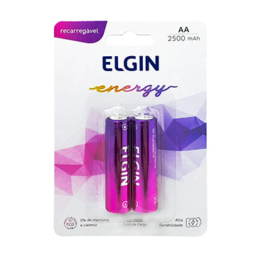 Pilha Recarregável AA 2500 Mah Elgin Pequena 2UN
