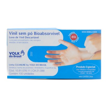 Luva Vinil Volk Descartável Procedimento EG CX 100UN