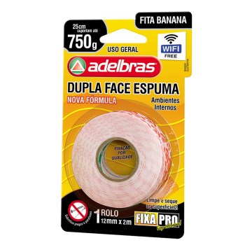 Fita Dupla Face espuma Adelbrás 12mmX2m Fixa Pro