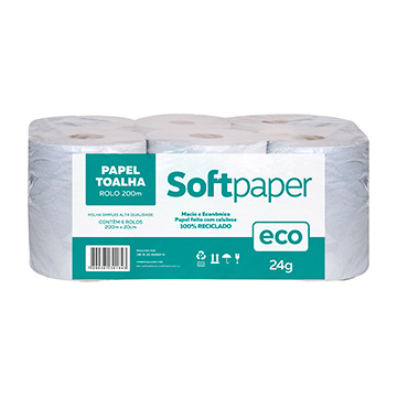Papel Toalha Bobina 200m Softpaper Eco FS 24g  FD 6UN