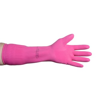 Luva Látex Volk Ranhurada Punho Longo Rosa G