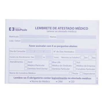 Bloco Mod 39 Lembrete Atestado Médico 50fls