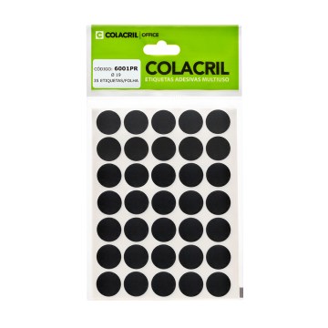 Etiqueta Adesiva Colacril 6001PR Redonda 19mm PR PCT 6fls