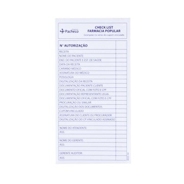 Bloco Check List Pacheco Farmácia Popular 50fls