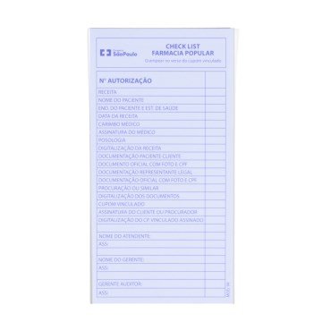 Bloco Check List DPSP Farmácia Popular 500fls.