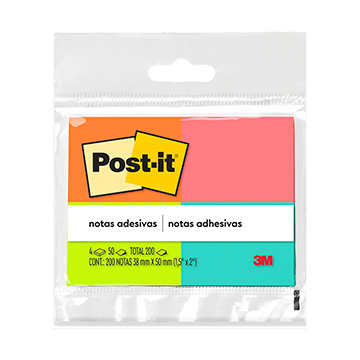 Post-it® 4 Blocos 38x50mm 50 Folhas cada Tropical Neon 3M