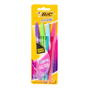 Caneta Esferográfica Bic Cristal Fashion 1,2mm 4UN Sortidas