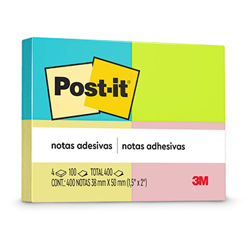 Bloco Adesivo Post-it 3M 38X50mm cores Neon com 4UN