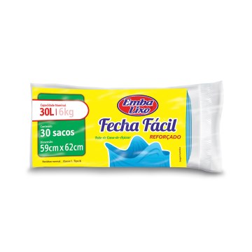Saco para Lixo Embalixo Fecha Fácil Reforçado Azul 30L 30UN