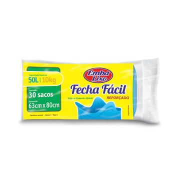 Saco para Lixo Embalixo Fecha Fácil Reforçado Azul 50L 30UN