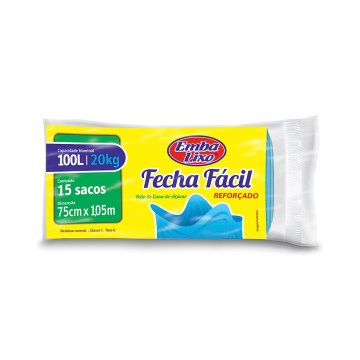 Saco para Lixo Embalixo Fecha Fácil Reforçado Azul 100L 15UN