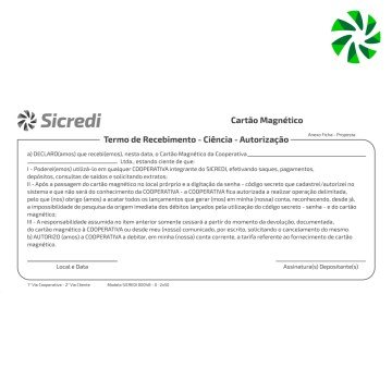 Bloco Comprovante Entrega Cartão Mag. Sicredi PCT 2UN