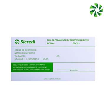 Bloco Guia de Pag. Benefícios INSS Sicredi 1 Via PCT 2UN