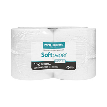 Papel Higiênico Rolo 300m Softpaper Basic Fit FS 15g CX 8UN