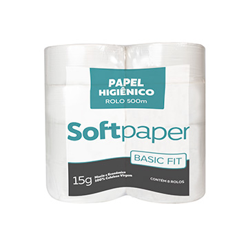 Papel Higiênico Rolo 500m Softpaper Basic Fit FS 15g CX 8UN