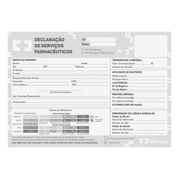 Bloco Declaração de Serviços Farmacêuticos DPSP A4 50fls