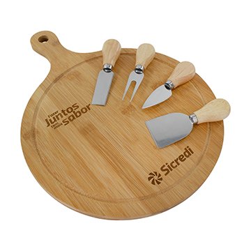 Kit Queijo com Talheres em Inox e tábua em Bambu Sicredi