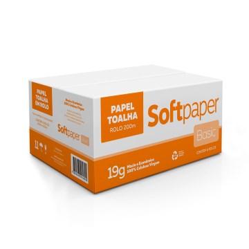 Papel Toalha Bobina 200m Softpaper Basic FS 19g CX 6UN