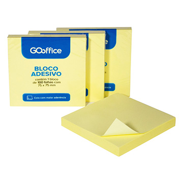 Bloco Adesivo Go Office 75x75mm Amarelo