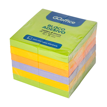 Bloco Adesivo Go Office 75x75mm Cores Sortidas 6UN