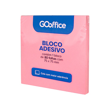 Bloco Adesivo Go Office 75x75mm Rosa