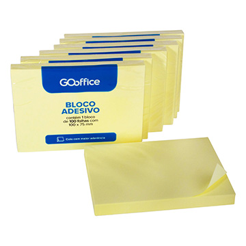 Bloco Adesivo Go Office 75x100mm Amarelo