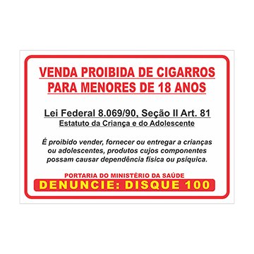 Adesivo Proibido Venda Cigarros Menores de 18 anos PCT 10UN