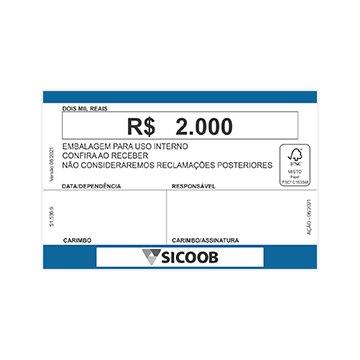 Etiqueta Numerário Sicoob 2 Mil Azul PCT 100UN
