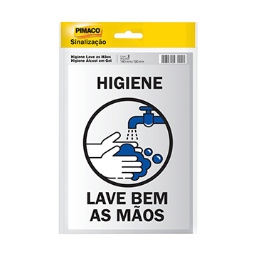 Placa Adesiva Sinal. Higienize Mãos/Lave Mãos 14X19 2UN