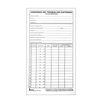 Cartão Ponto Trabalho Externo Tamoio PCT 100UN