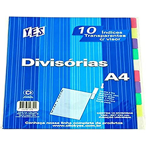 Divisória Fichário A4 YES 10 Div. Sortida