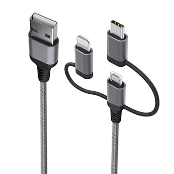 Cabo 3 em 1 Geonav MicroUSB USB-C Lightining LMC31GR 1,5M