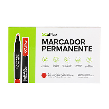 Marcador Permanente Go Office 4mm Vermelho CX 12UN