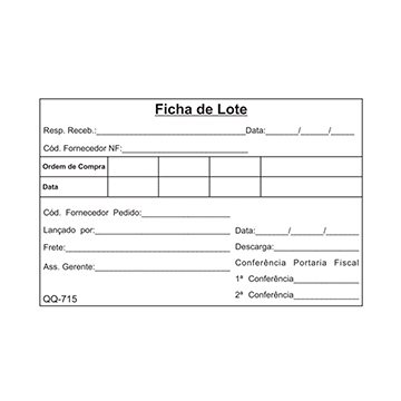 Bloco Ficha de Lote 715 Quero Quero PCT 10UN