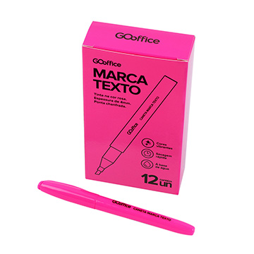 Caneta Marca Texto Go Office Rosa CX 12UN
