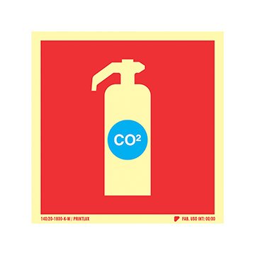 Placa Sinalização Fotoluminescente Extintor CO2 20x20cm