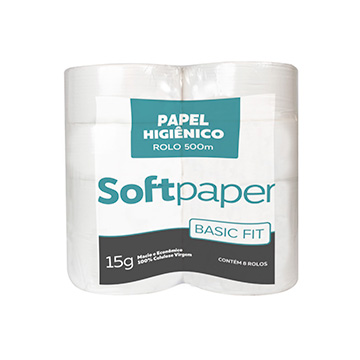 Papel Higiênico Rolo 500m Softpaper Basic Fit FS 15g CX 8UN