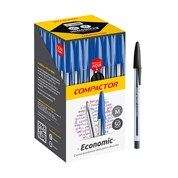 Caneta Esferográfica Compactor Economic 1.0mm Preta CX 50UN