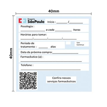 Etiqueta de Posologia Drogaria São Paulo com QRcode RL 50 UN